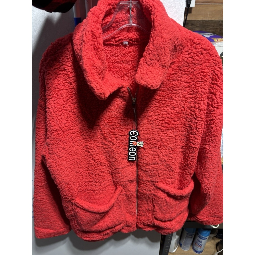 Come On L Red Sherpa Zip Up Jacket